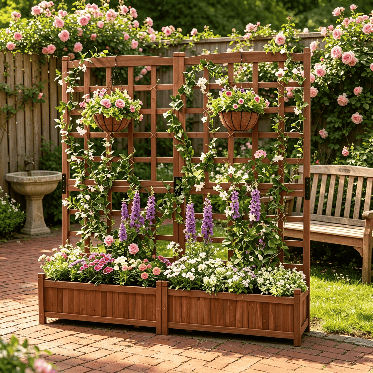 57-Inch Dual Fir Wood Planter with Trellis – product view 6 of 7