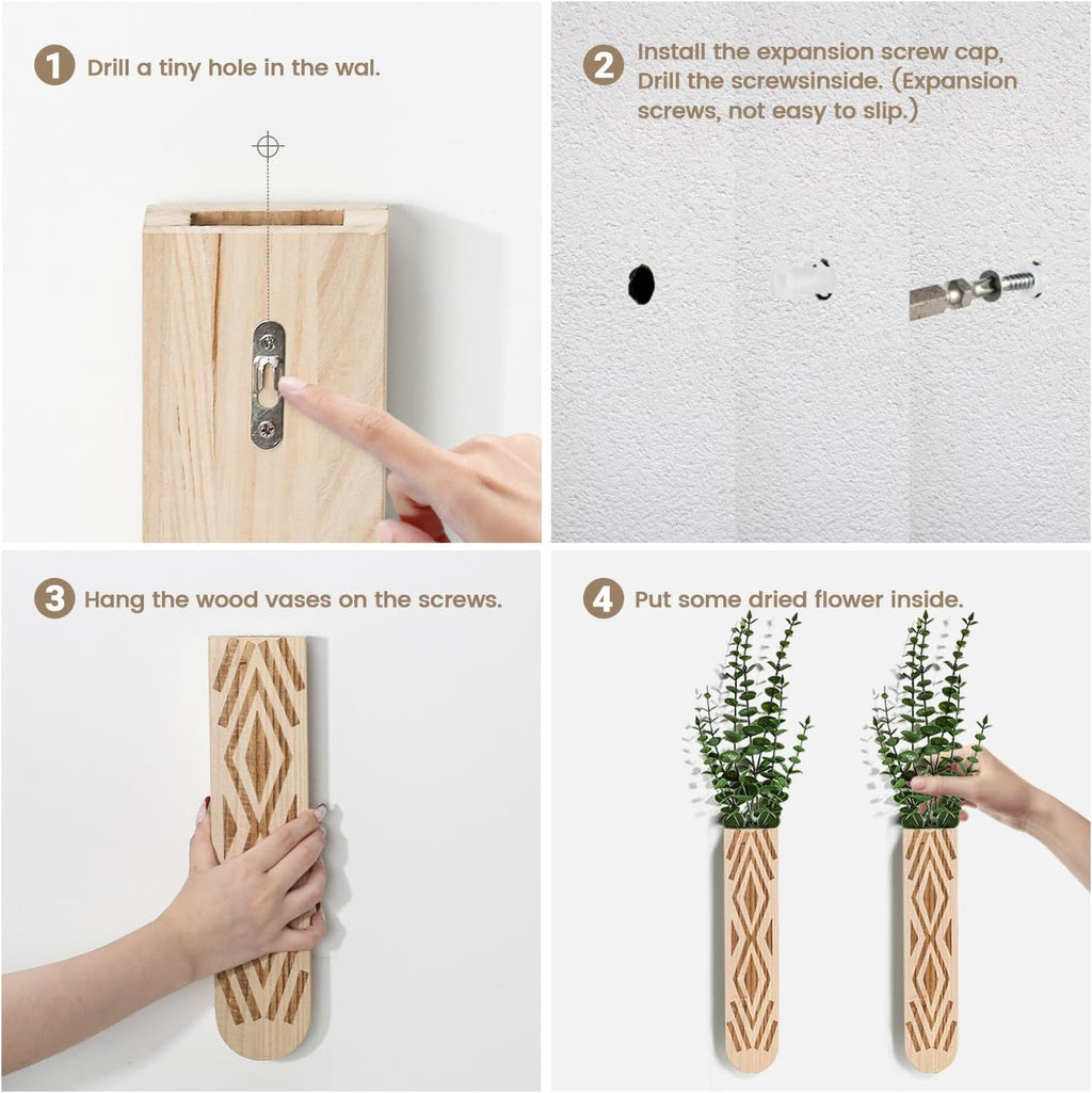 Set of 3 Boho Wood Wall Planters – product view 2 of 4
