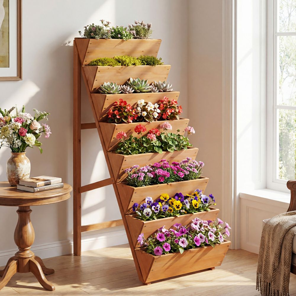 8-Tier Vertical Fir Wood Garden Bed, Orange – main product view
