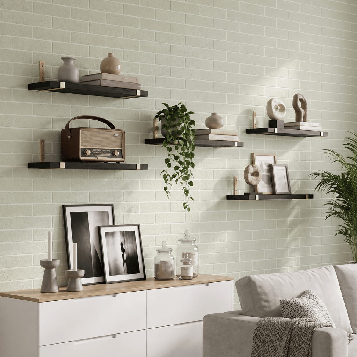 Set of 5 Black Shelves with Gold Brackets – product view 4 of 6