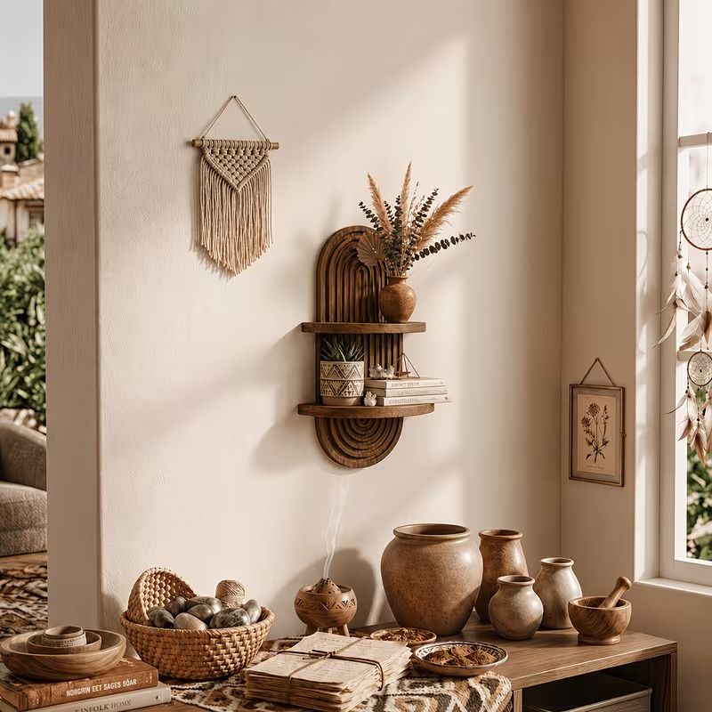 2-Tier Rustic Wood Wall Plant Shelf – product view 2 of 11