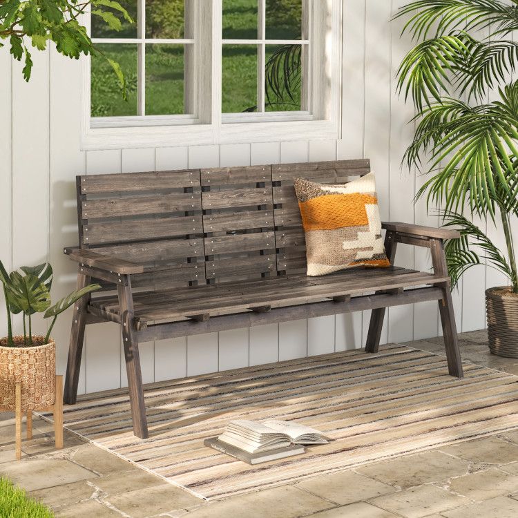 Fir Wood Outdoor Bench with Folding Table – product view 6 of 21