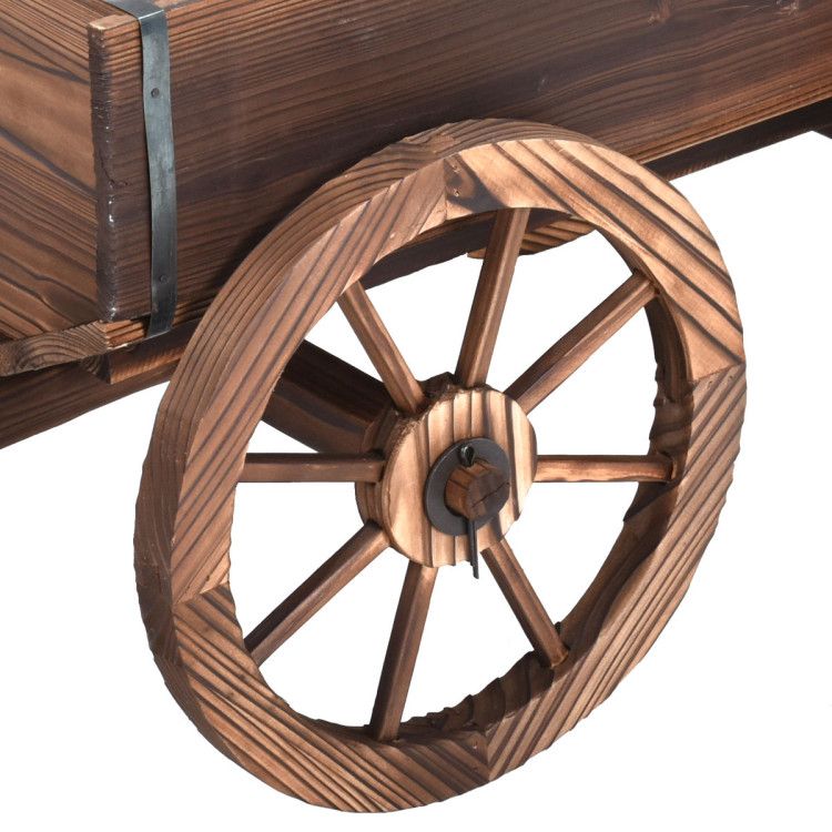 Fir Wood Wagon Planter with Wheels – product view 11 of 12