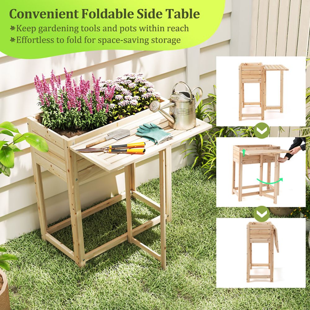 Elevated Fir Wood Planter with Folding Side Table – product view 7 of 10