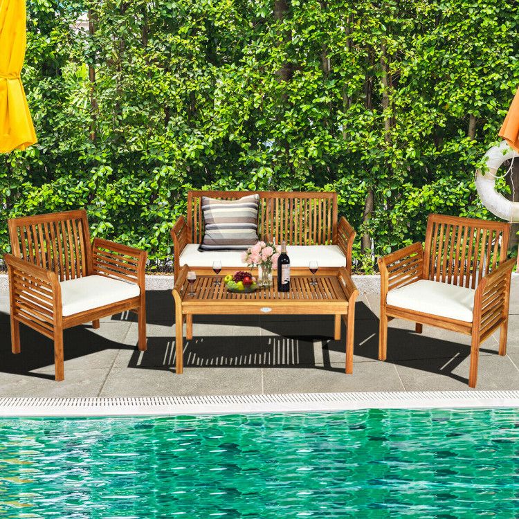 4-Piece Acacia Patio Sofa Set with Coffee Table – product view 9 of 10