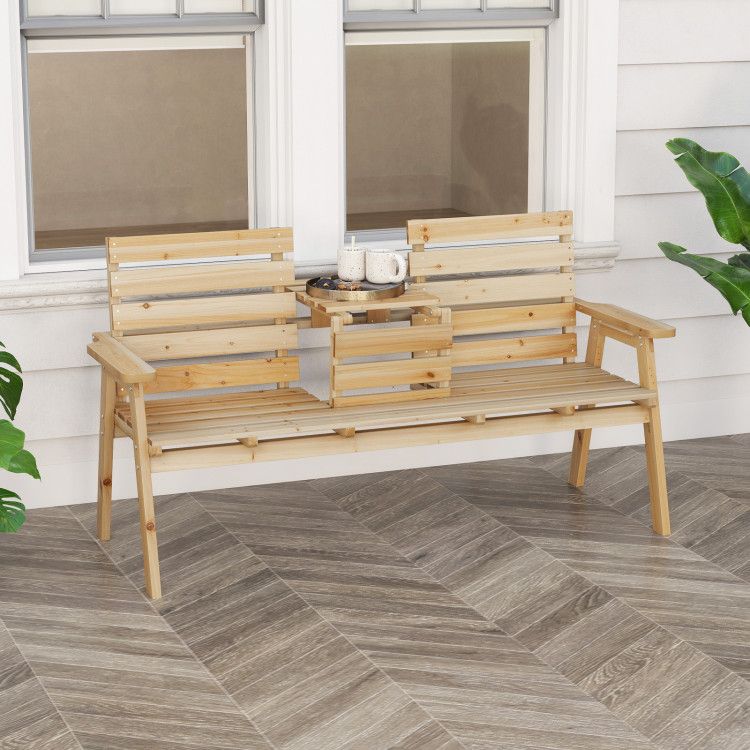 Fir Wood Outdoor Bench with Folding Table – product view 19 of 21