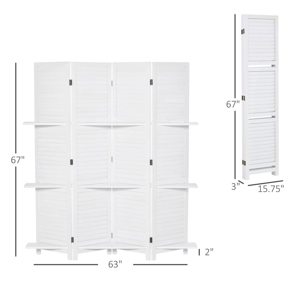 67-Inch 4-Panel White Room Divider with Shelves – alternate product view 3
