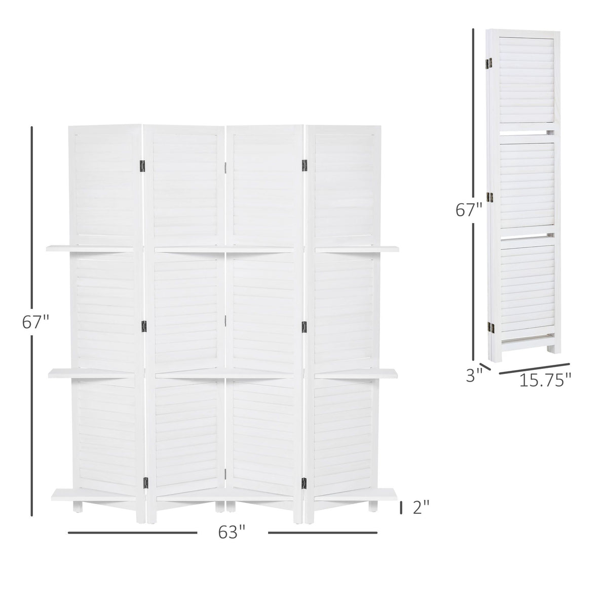 67-Inch 4-Panel White Room Divider with Shelves – alternate product view 3