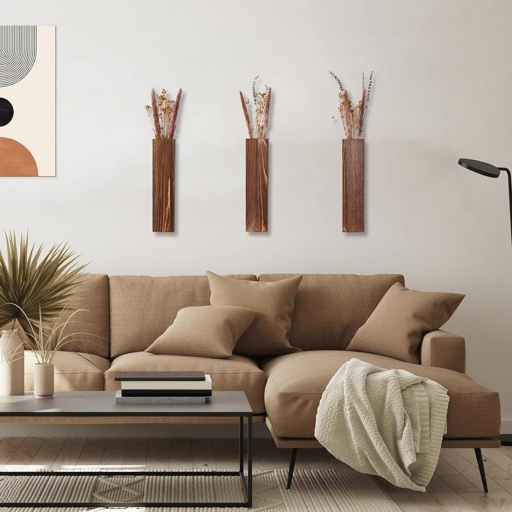 Set of 3 Rectangular Walnut Wall Planters – product view 3 of 4