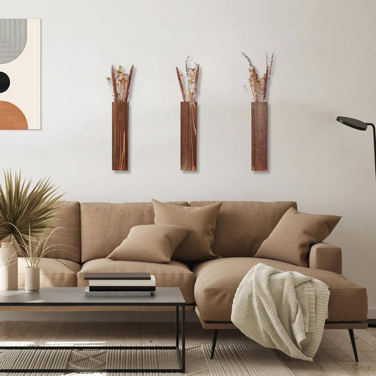 Set of 3 Rectangular Walnut Wall Planters – product view 3 of 4