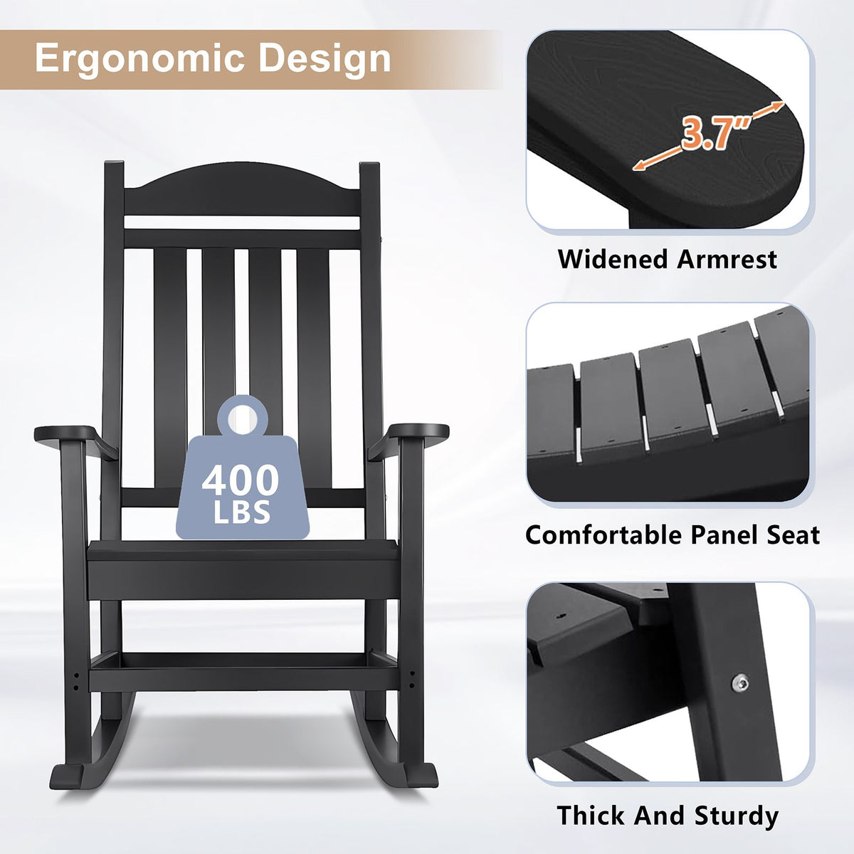 Black HDPE Adirondack Rocking Chair – product view 7 of 9