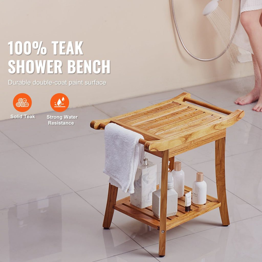 22-Inch Teak Shower Bench with Shelf – product view 2 of 12