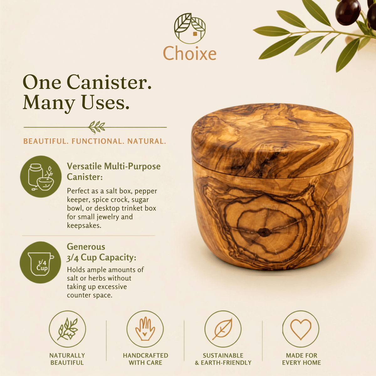 Olive Wood Salt Cellar with Swivel Lid – product view 4 of 7