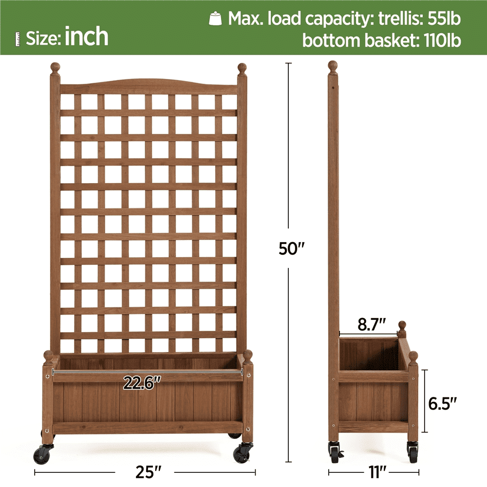 50-Inch Fir Wood Planter with Trellis, Dark Brown – product view 3 of 5