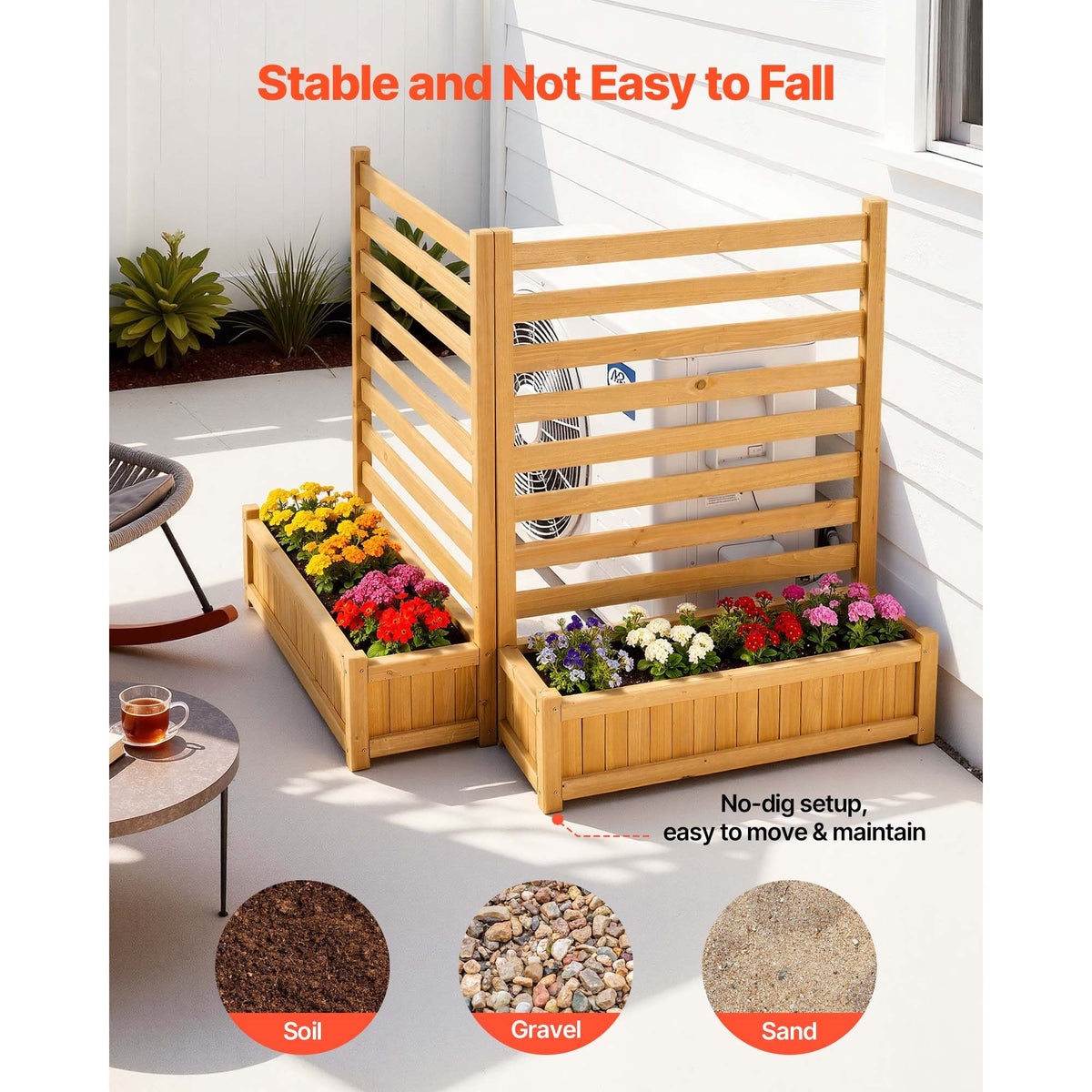 45-Inch Wood Privacy Screen with 2 Planters – product view 4 of 12