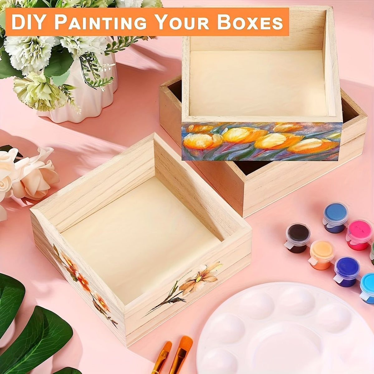 Set of 12 Unfinished Square Wooden Craft Boxes – product view 5 of 9