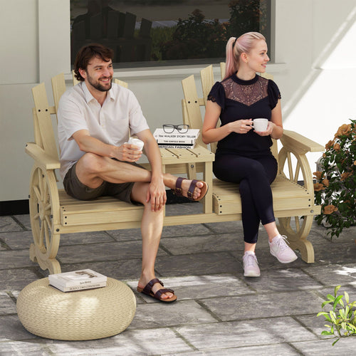 2-Seat Wood Garden Bench with Center Table – product view 2 of 11