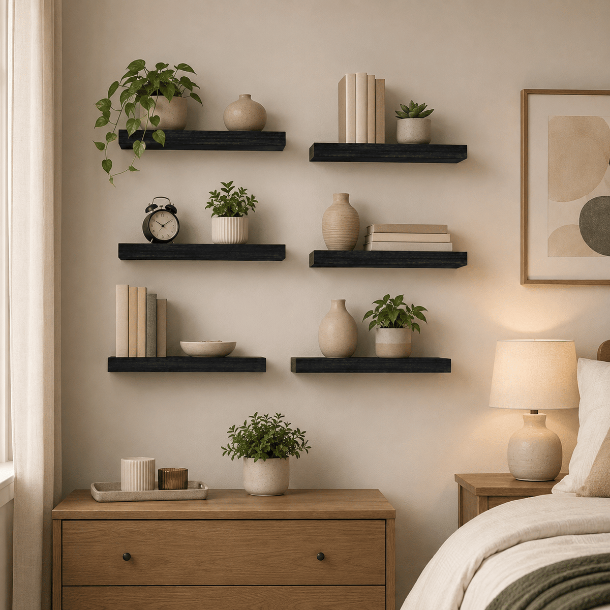 Set of 6 Black Floating Wall Shelves – product view 5 of 6