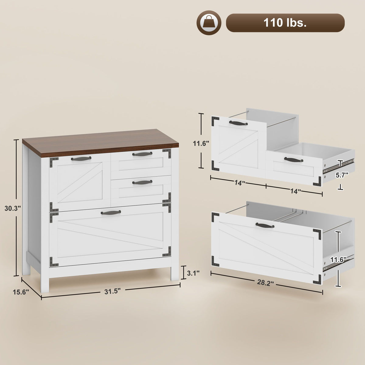 Farmhouse 4-Drawer Lateral File Cabinet – product view 3 of 11