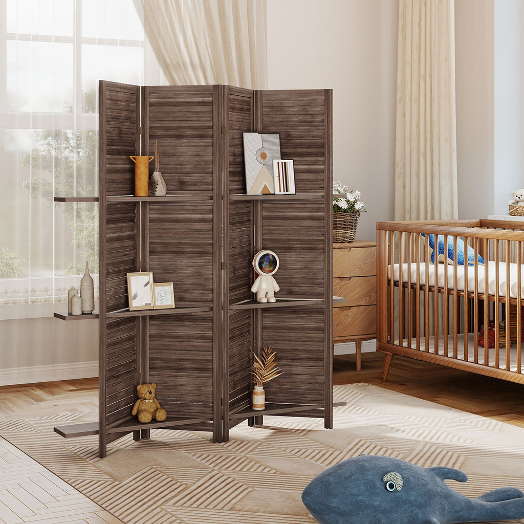 67-Inch 4-Panel Walnut Room Divider with Shelves – alternate product view 9
