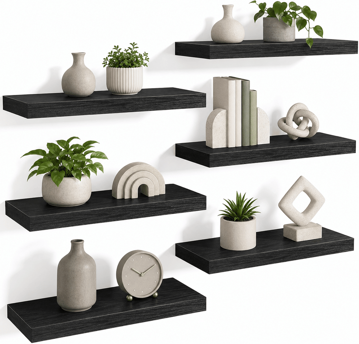 Set of 6 Black Floating Wall Shelves – main product view