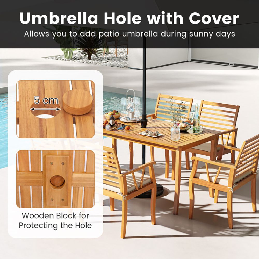 63-Inch Outdoor Dining Table with Umbrella Hole – product view 4 of 9