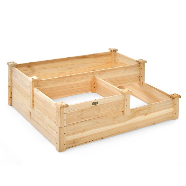 3-Tier Wooden Raised Garden Bed with Open Base – main product view