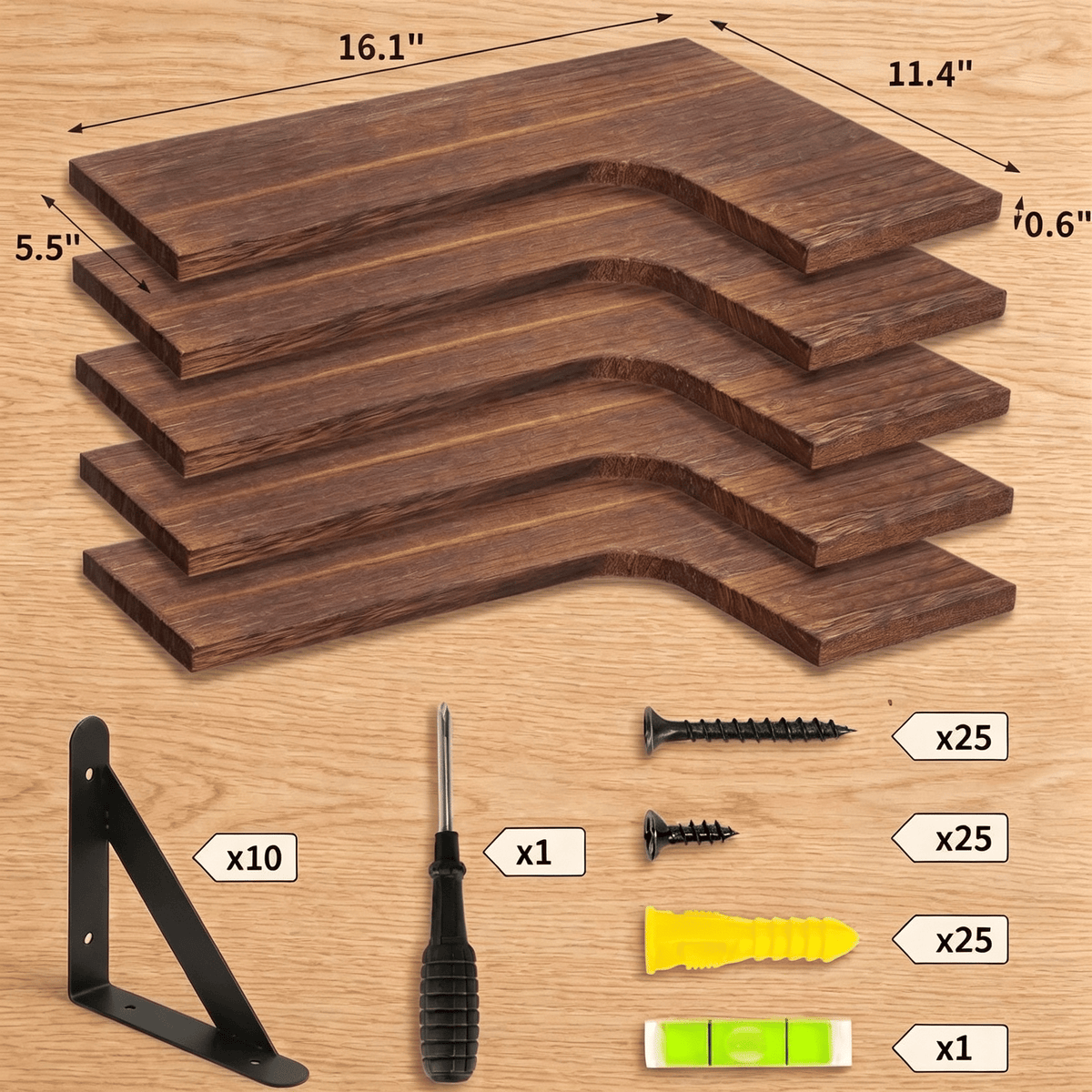Set of 5 Espresso L-Shaped Corner Shelves – product view 3 of 6