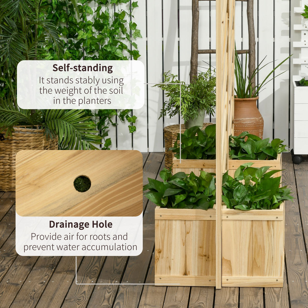 Wood Privacy Screen with 4 Planters and 3 Trellises – product view 6 of 11