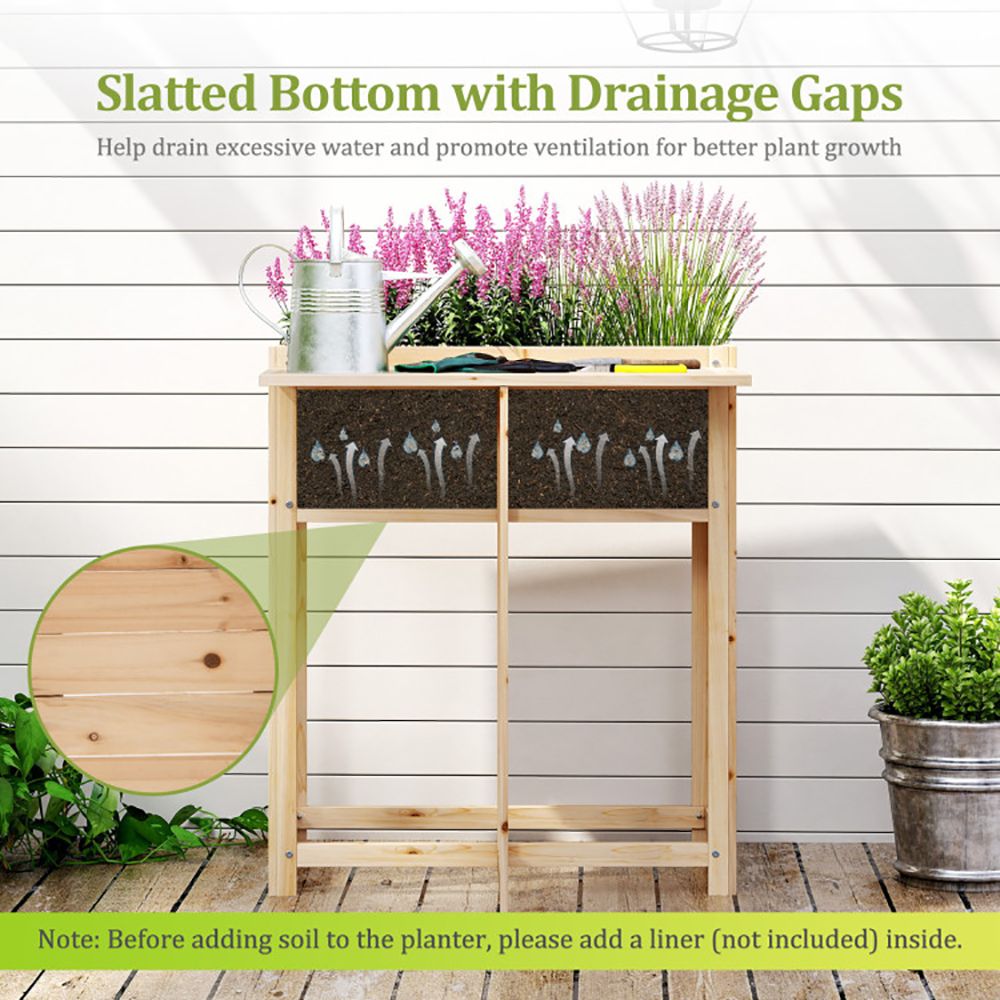 Elevated Fir Wood Planter with Folding Side Table – product view 5 of 10