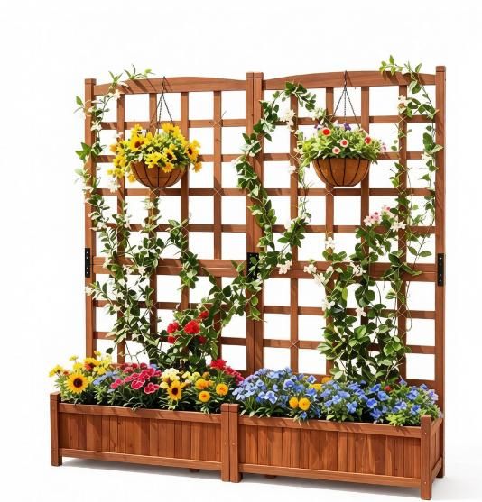57-Inch Dual Fir Wood Planter with Trellis – product view 4 of 7