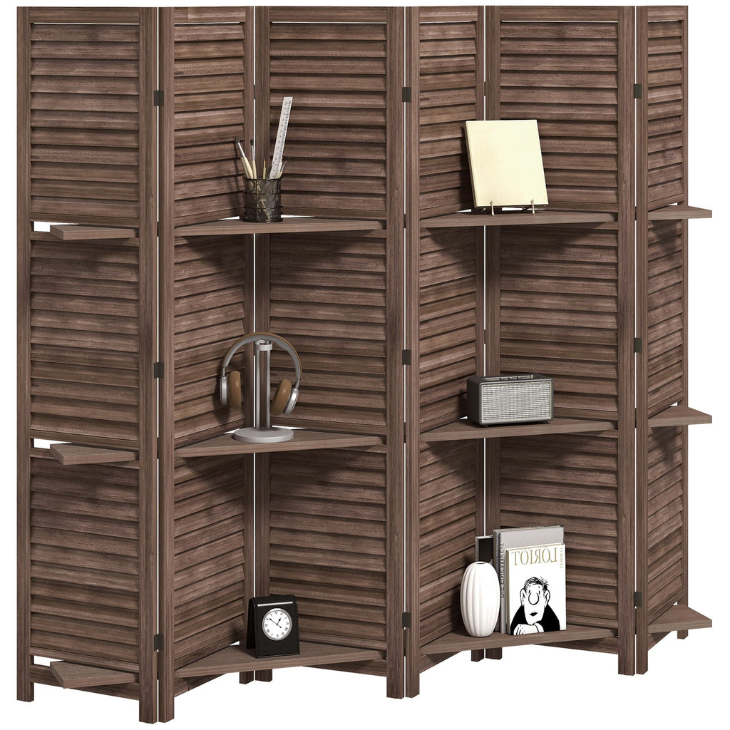 67-Inch 6-Panel Walnut Room Divider with Shelves