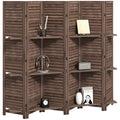 67-Inch 6-Panel Walnut Room Divider with Shelves