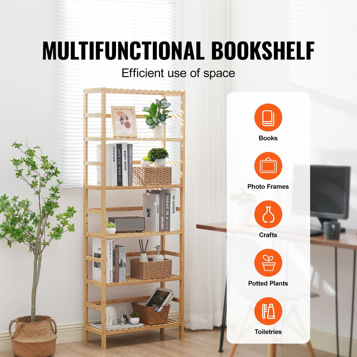 6-Tier Bamboo Bookshelf – product view 2 of 12
