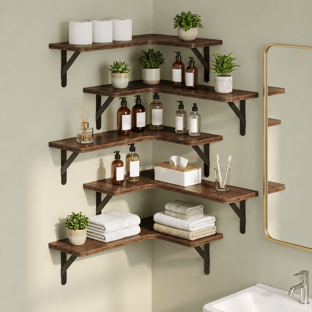 Set of 5 Espresso Corner Wall Shelves – product view 6 of 7