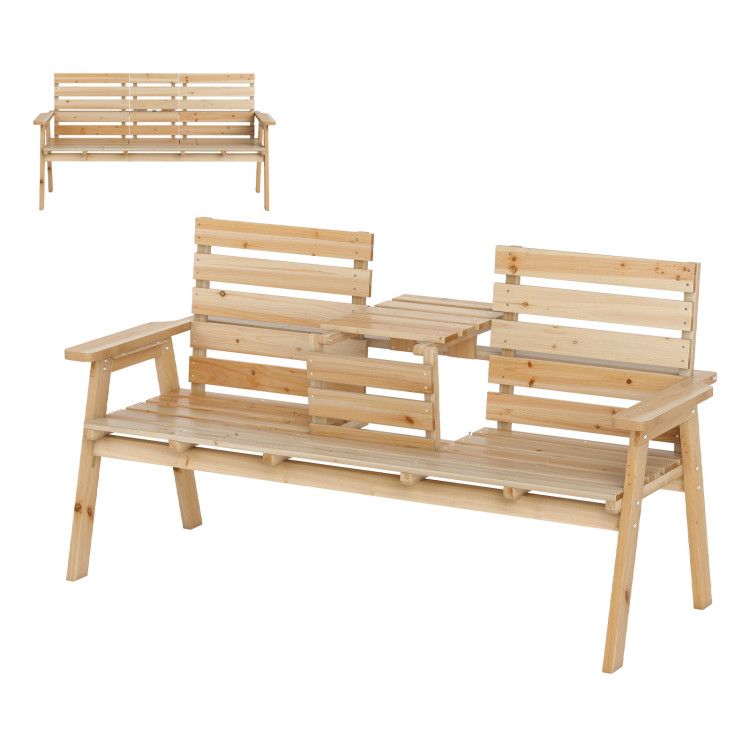 Fir Wood Outdoor Bench with Folding Table – product view 20 of 21