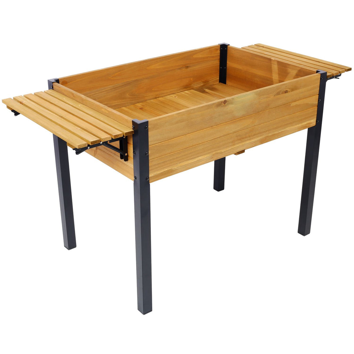 53-Inch Fir Wood Planter with Metal Legs, Brown – product view 3 of 17