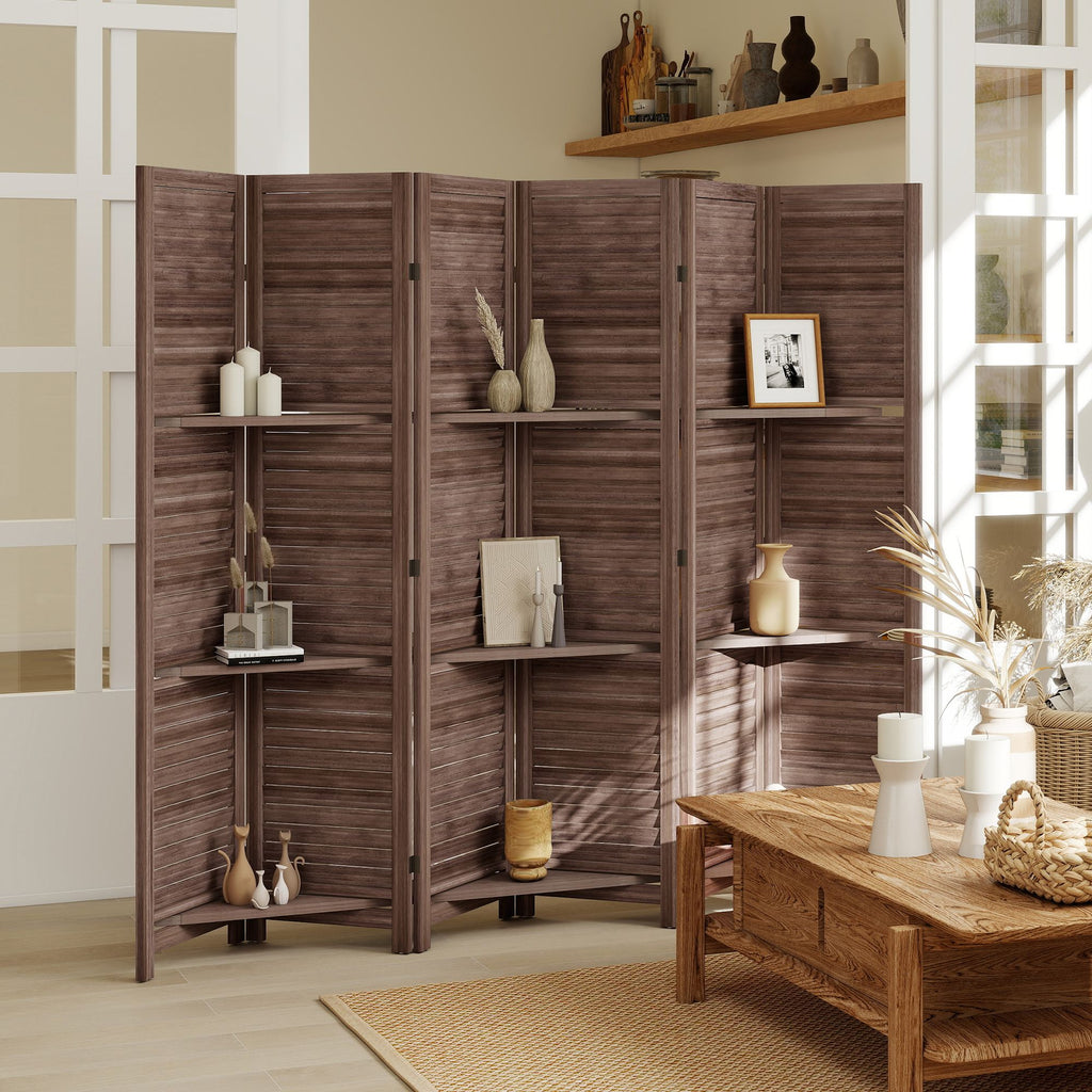 67-Inch 6-Panel Walnut Room Divider with Shelves – alternate product view 2