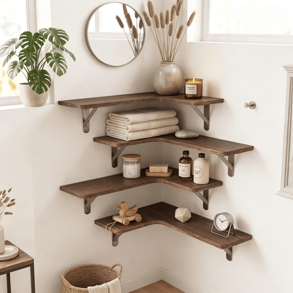 Set of 5 Espresso L-Shaped Corner Shelves – product view 4 of 6