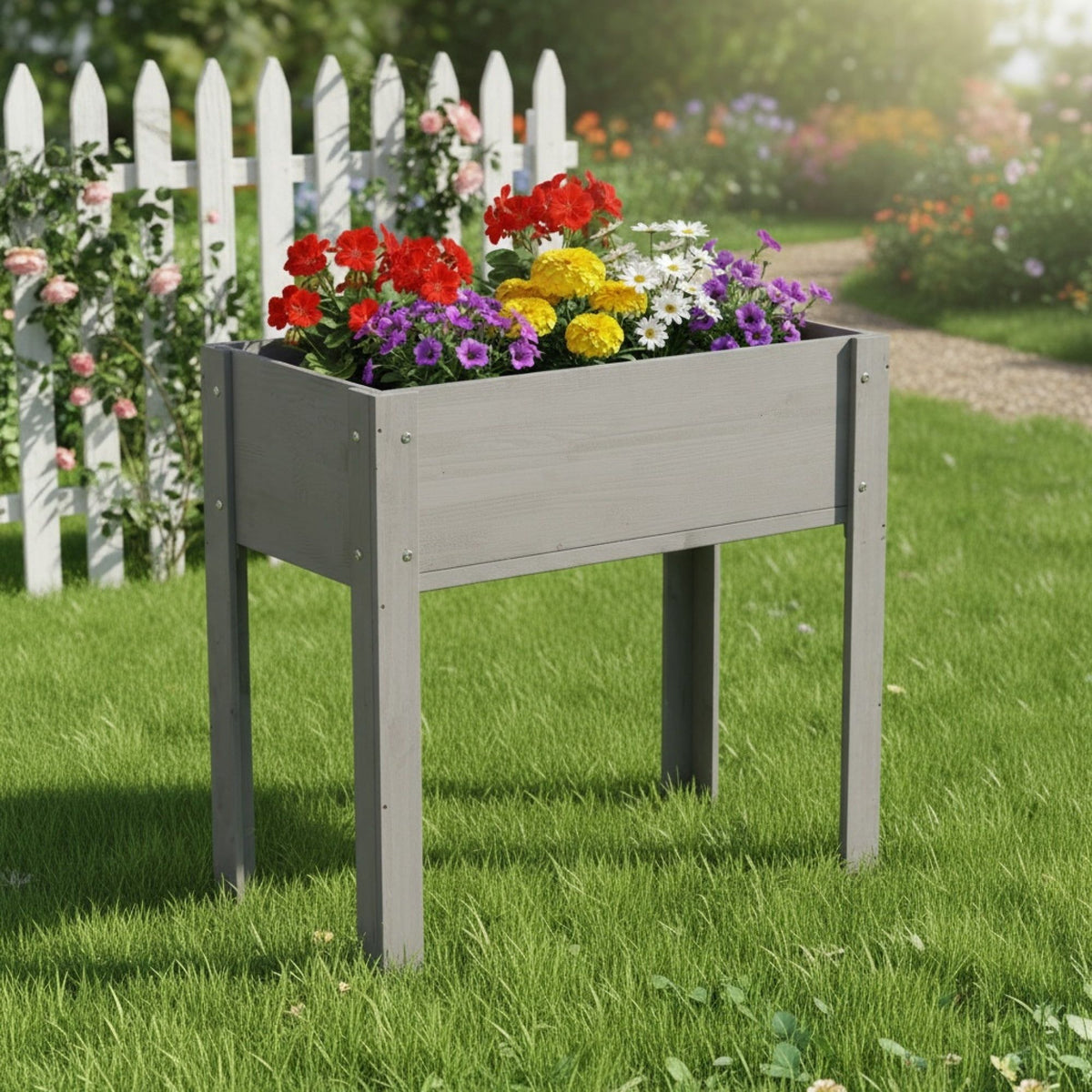 31-Inch Gray Elevated Wooden Planter – main product view