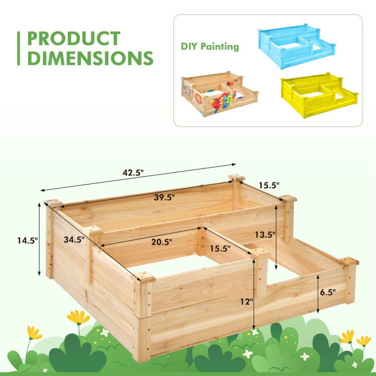 3-Tier Wooden Raised Garden Bed with Open Base – product view 5 of 10