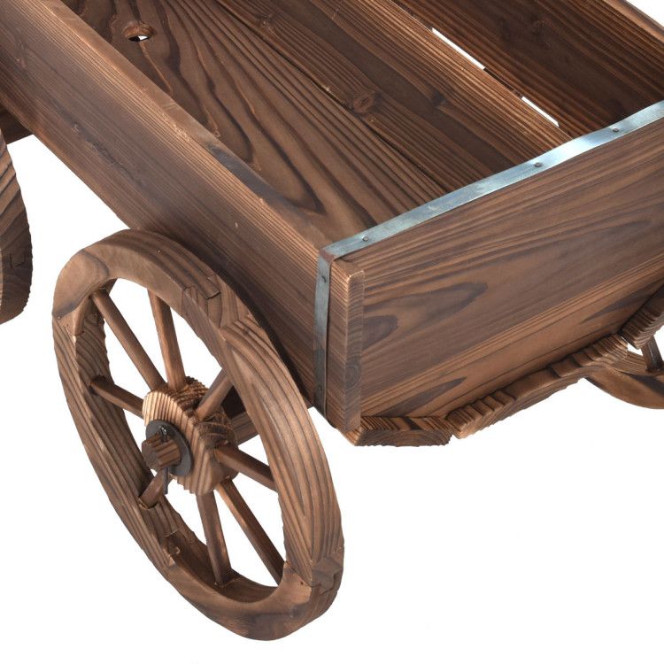 Fir Wood Wagon Planter with Wheels – product view 8 of 12