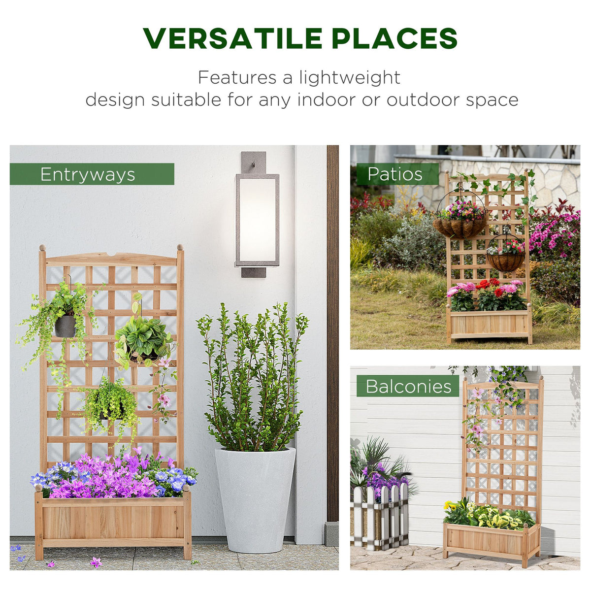 49-Inch Fir Wood Planter with Trellis, Natural – product view 4 of 12