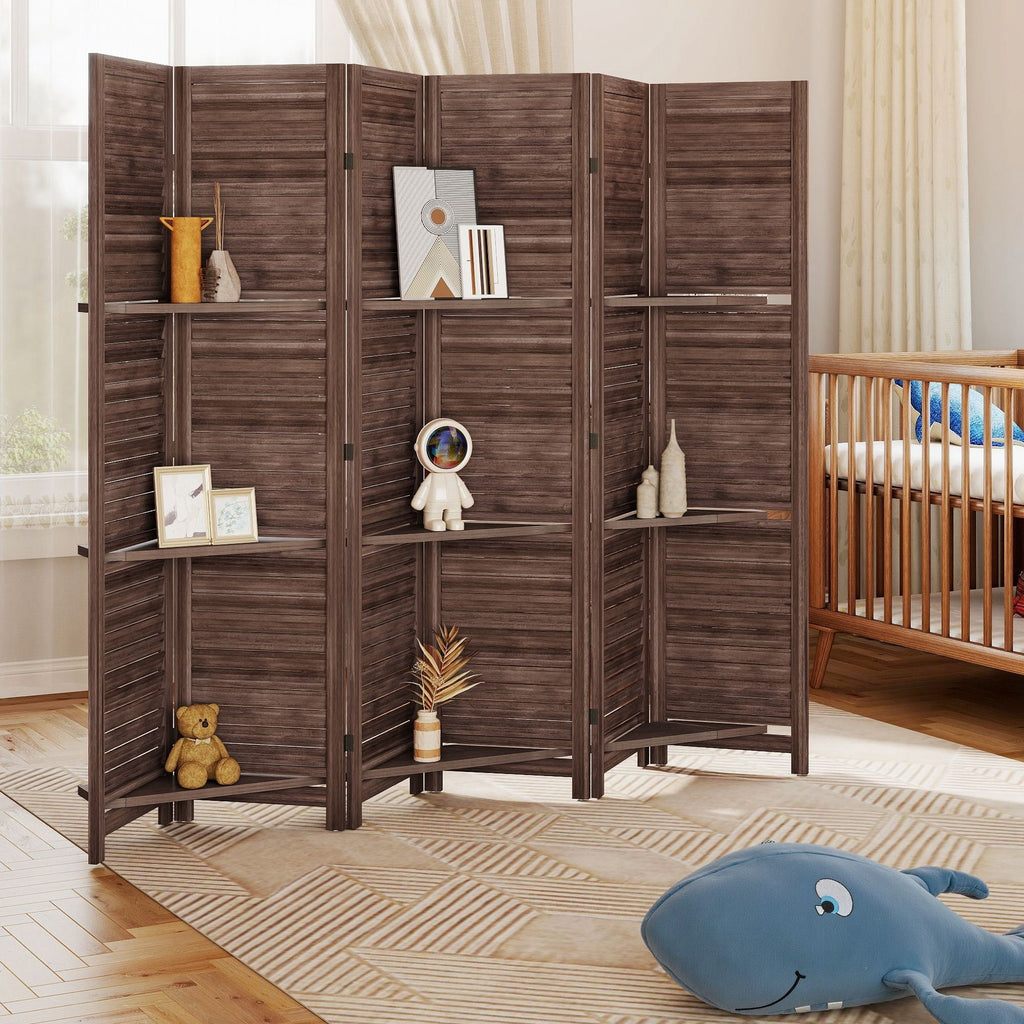 67-Inch 6-Panel Walnut Room Divider with Shelves – alternate product view 9