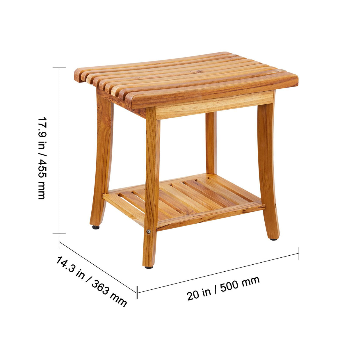 20-Inch Teak Shower Bench with Shelf – product view 8 of 12