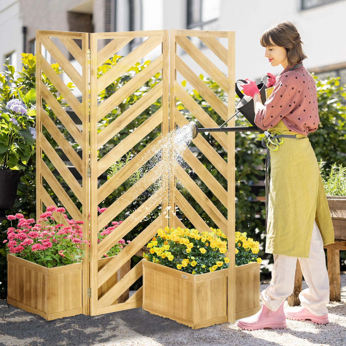 Wood Privacy Screen with 4 Planters and 3 Trellises – product view 2 of 11