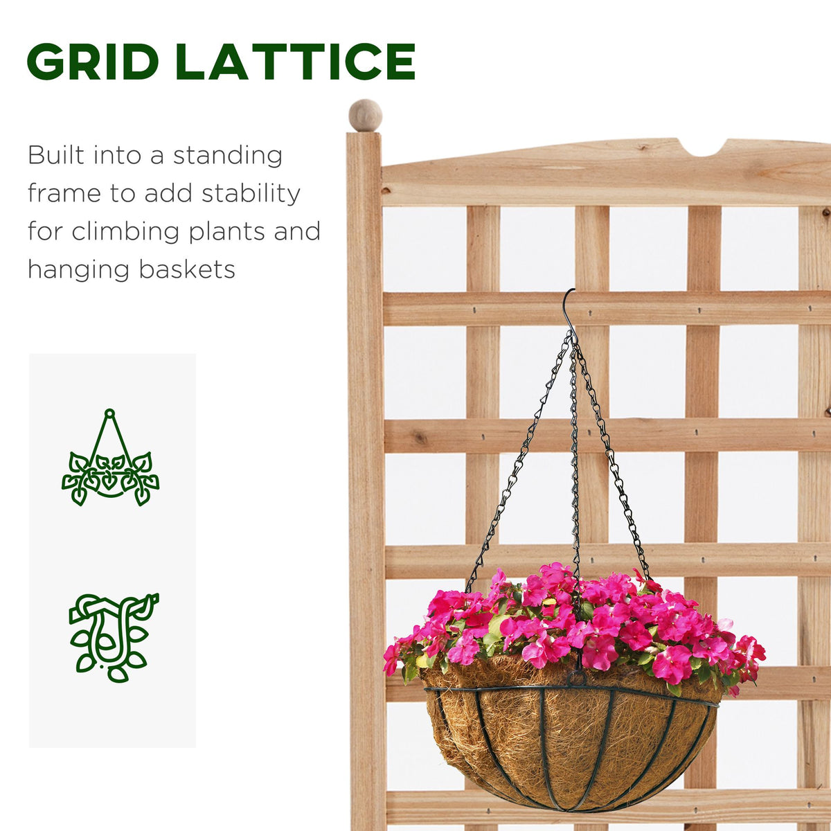 49-Inch Fir Wood Planter with Trellis, Natural – product view 5 of 12