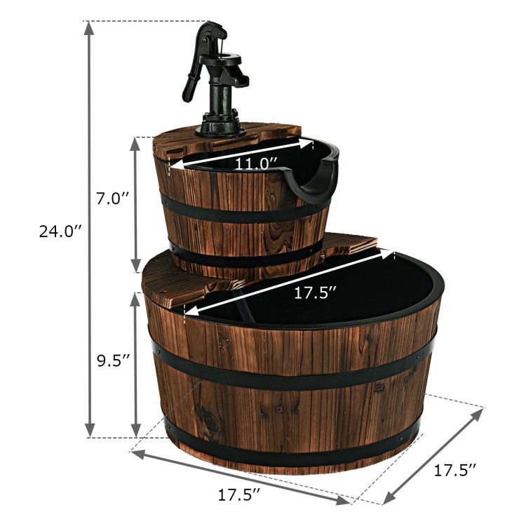 2-Tier Wooden Barrel Waterfall Fountain – product view 4 of 10