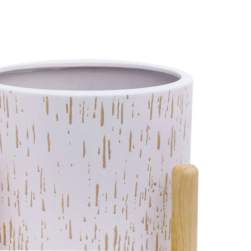 6-Inch White Ceramic Planter with Wood Stand – product view 5 of 5