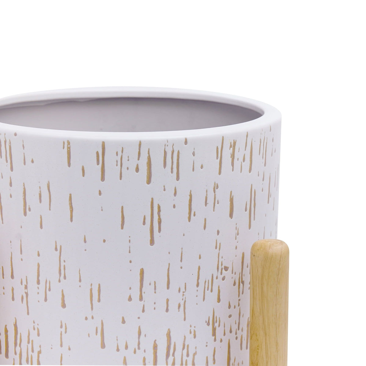 6-Inch White Ceramic Planter with Wood Stand – product view 5 of 5
